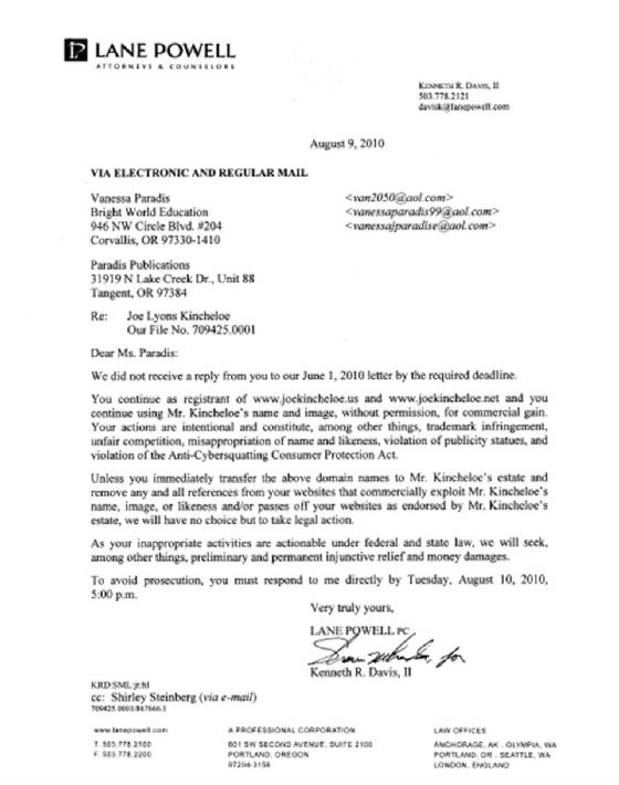 Attorney Letter August 9 2010